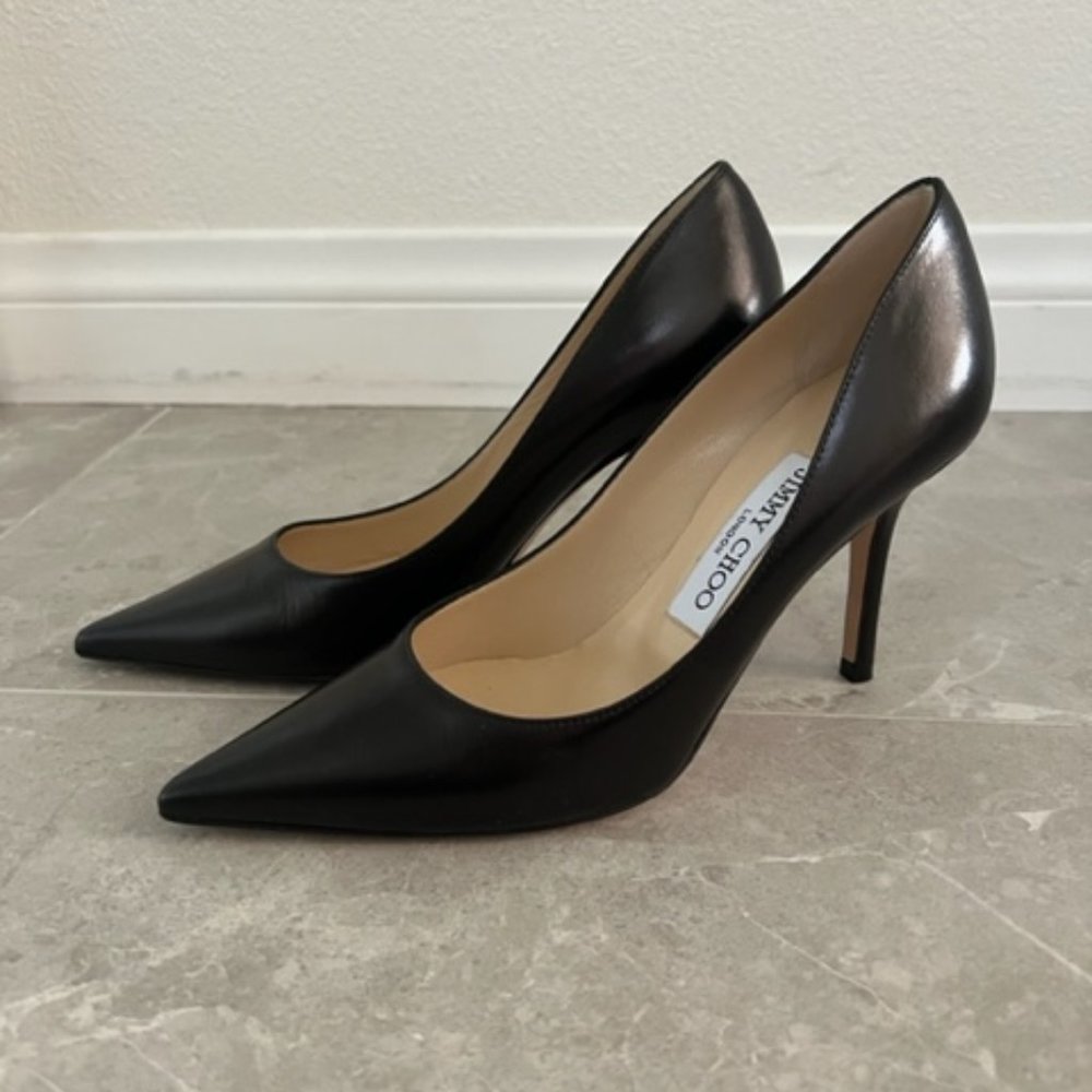 JIMMY CHOO Agnes Pointed Toe Pump Black Leather Classic